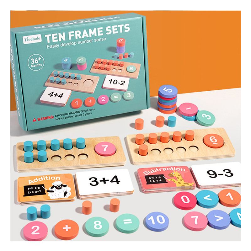 Montessori Math Manipulatives Wooden Learning Number and Counting Games Ten Frame Set for Elementary Classroom &amp; Kindergarten
