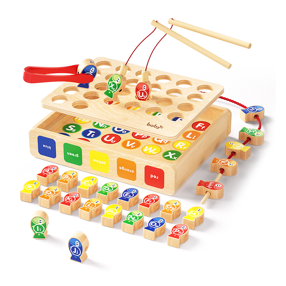Montessori Wooden Sensory Toys for Toddlers 1-3 Years 26-Letter Magnetic Fishing &amp; Sorting Game Toy