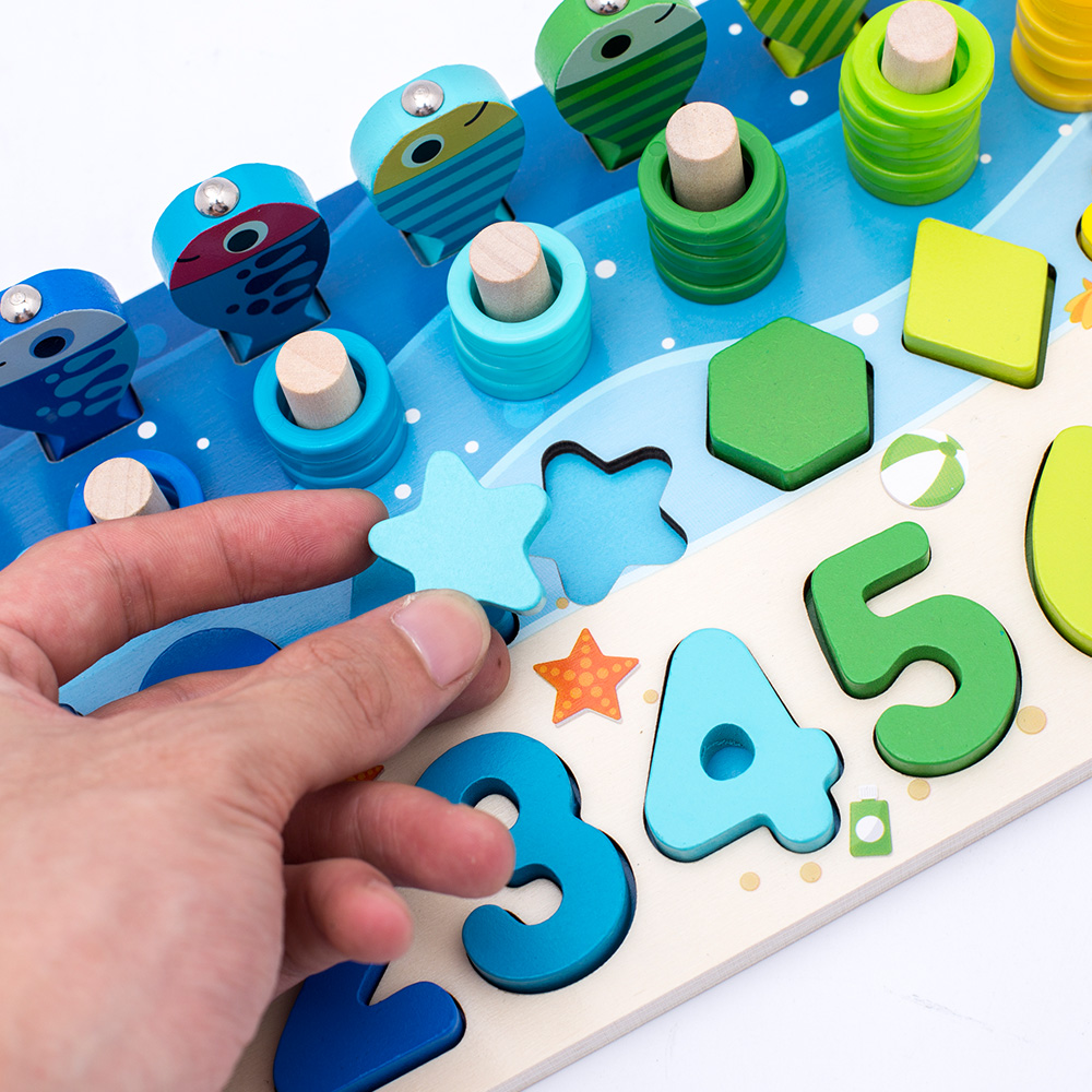 Hot Wooden Multifunctional Fishing Log Board 4 Styles Wooden Shapes Matching Montessori Educational Toys for Kids Boys Girls