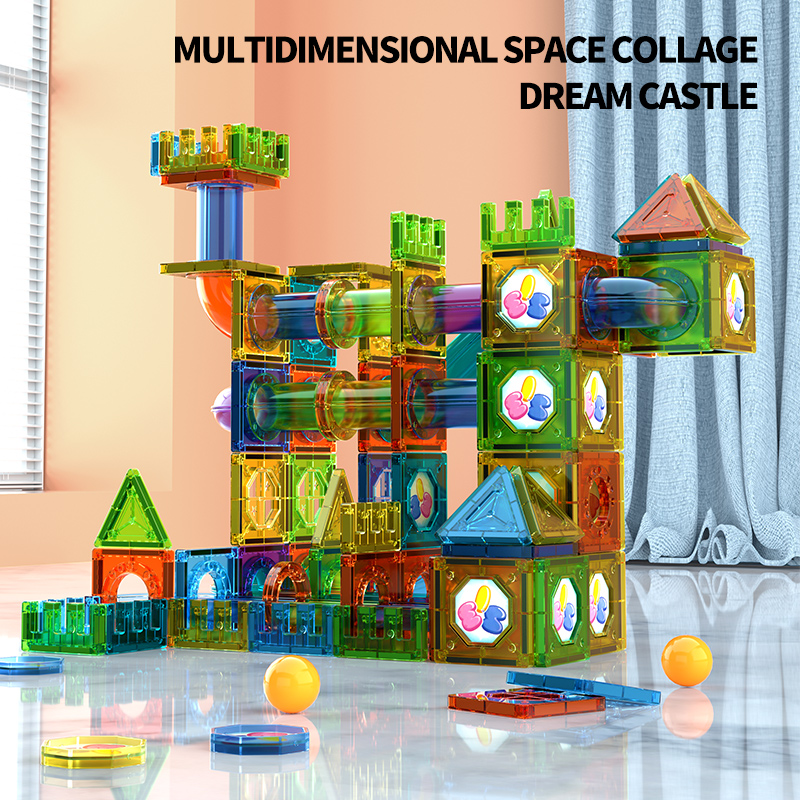 2025 Best Selling STEM 3D Magnetic Blocks Educational Plastic Toy for Kids Light-Emitted Marble Run Race Set with Magnetic Tiles