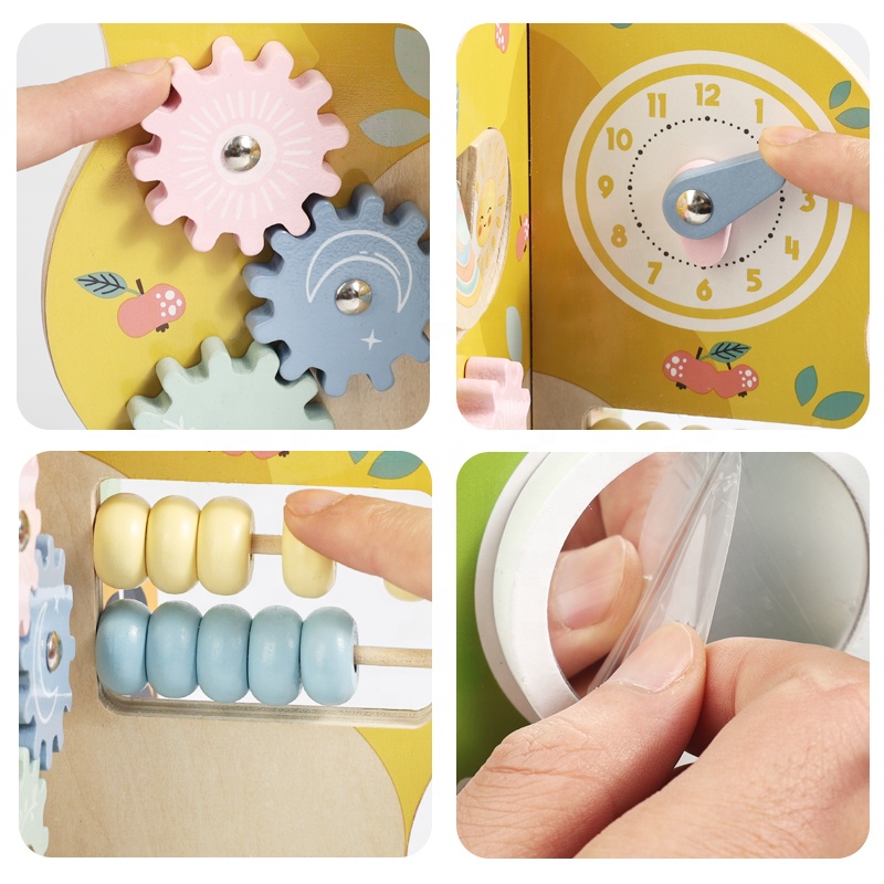 Wooden Activity Tree Toys For Toddlers, Montessori Educational Activity Center With Bead Maze, Gears, Clock, And Sliding Mazes