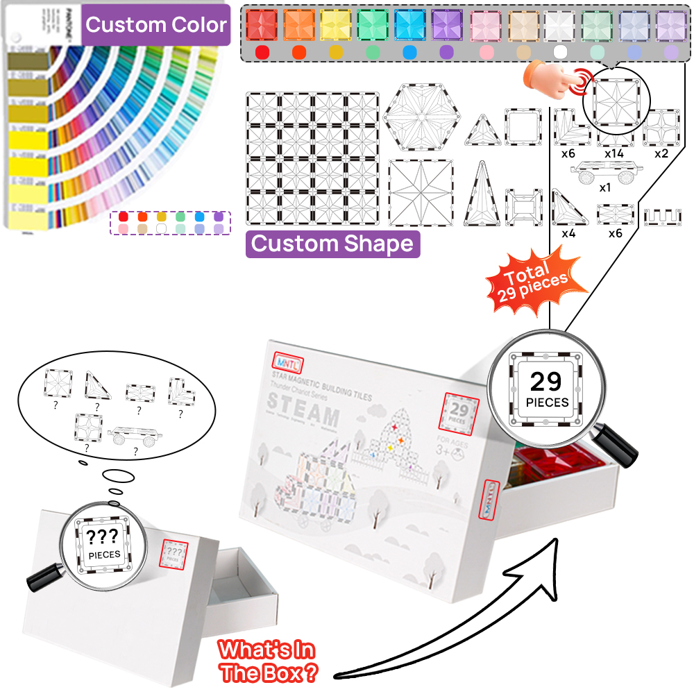 MNTL Kids Educational Stem Magnetic Tiles Toys Diy Marble Run 100pcs Magnetic Construction Building Tile Race Track Toy