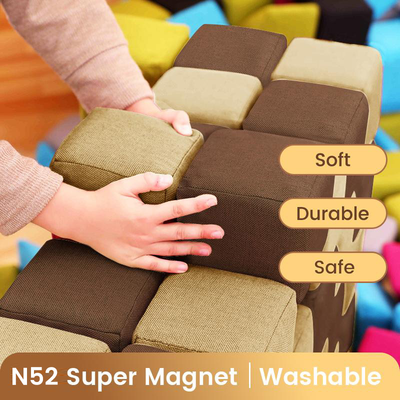 Ropecube &amp; Soft Magnetic Fabric Building Block Set For Toddlers Kids Early Learning Playroom Montessori Educational Toys Indoor
