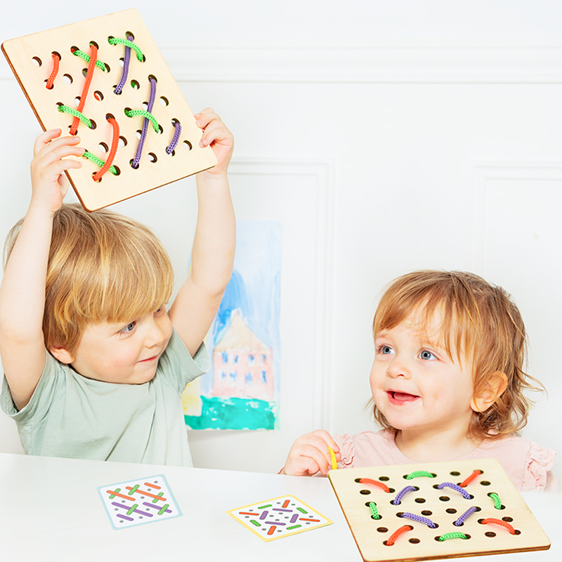 Wooden Lacing Toys - Early Learning Educational Tools Various Shapes Ideal for Birthday and Holiday Gifts
