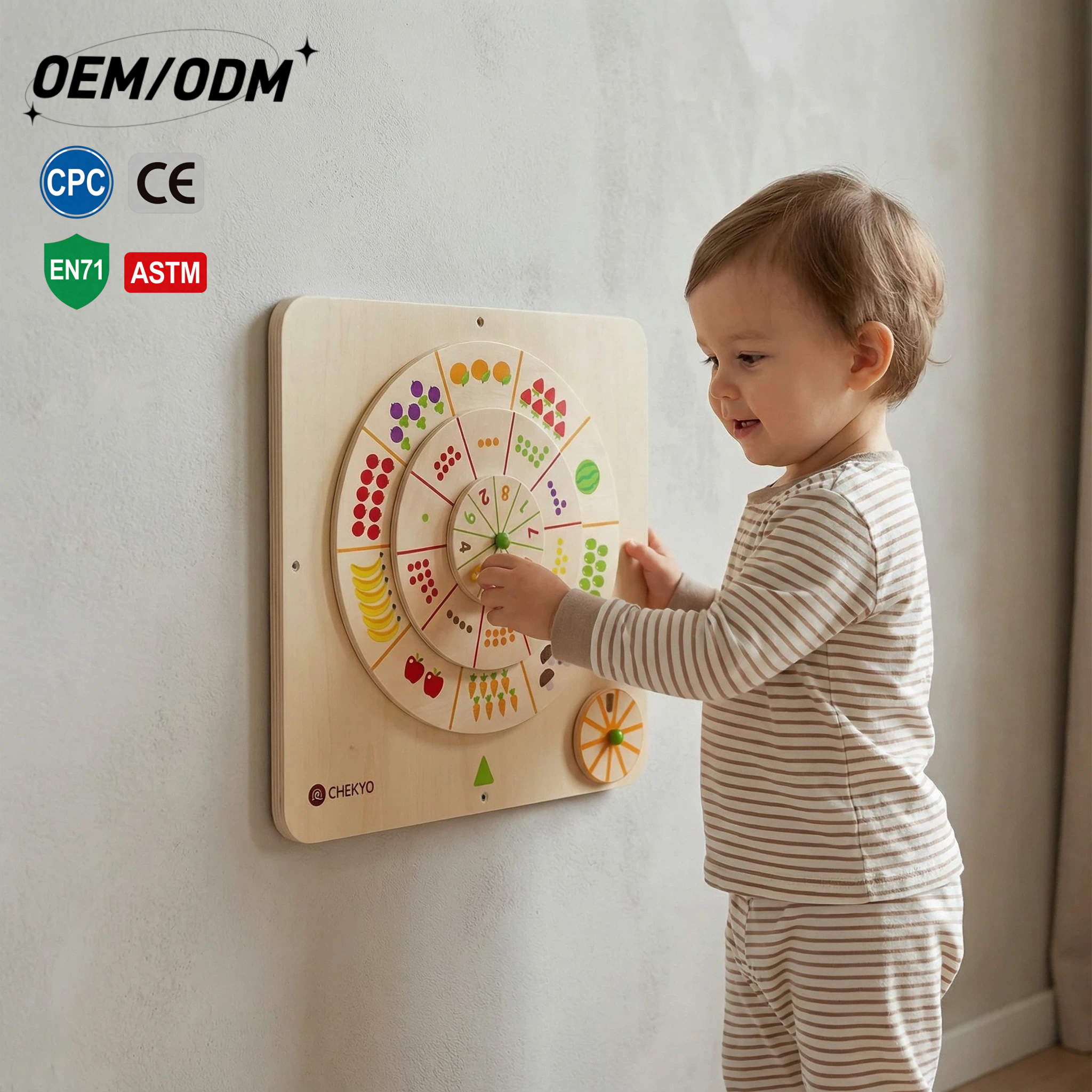 Interactive Space-Saving Montessori STEM Wooden Fruit Vegetable Educational Busy Board Wall Toy-Kids Cognition Number Learning