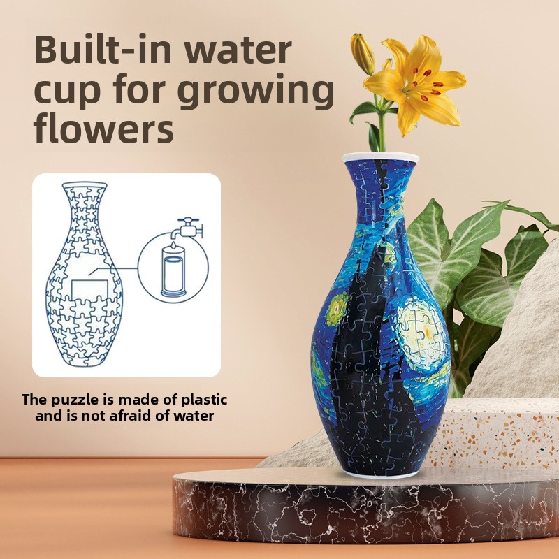 Custom 3D Puzzle Vase Diy Assembly Creative Blue White Porcelain Design Plastic Ornament Toy for Adult Promotion Gift Toy
