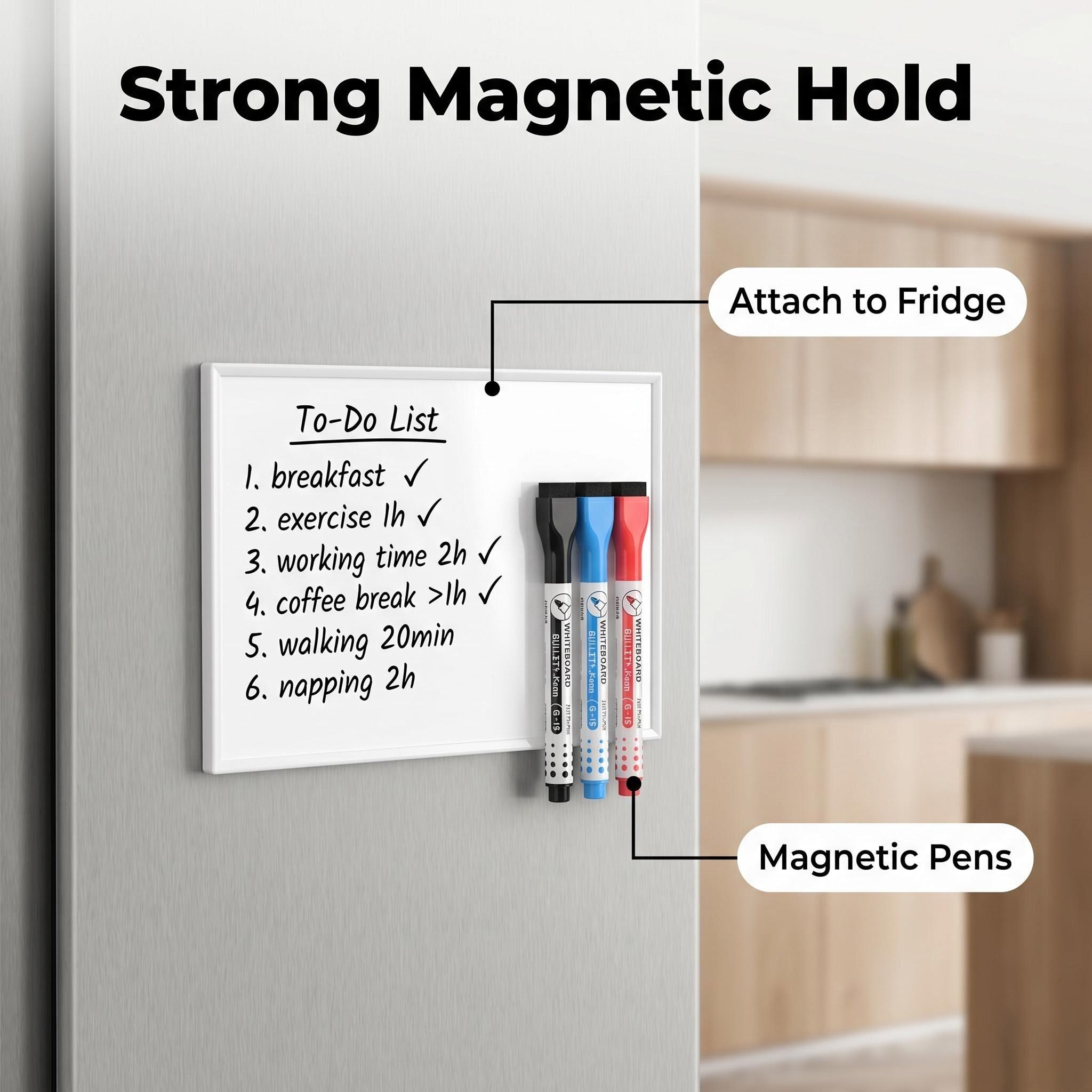 1pc A5 Size Dry Erase Magnetic White Board With Magnetic Dry Erase 3pcs Erasable Whiteboard Markers Fine Point With Eraser Cap