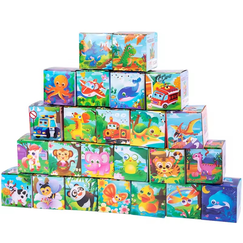 24pcs Montessori Classic Carton Wood Jigsaw Puzzle Early Educational Initiation Baby Kids Puzzles Toys for Boys &amp; Girls Gift