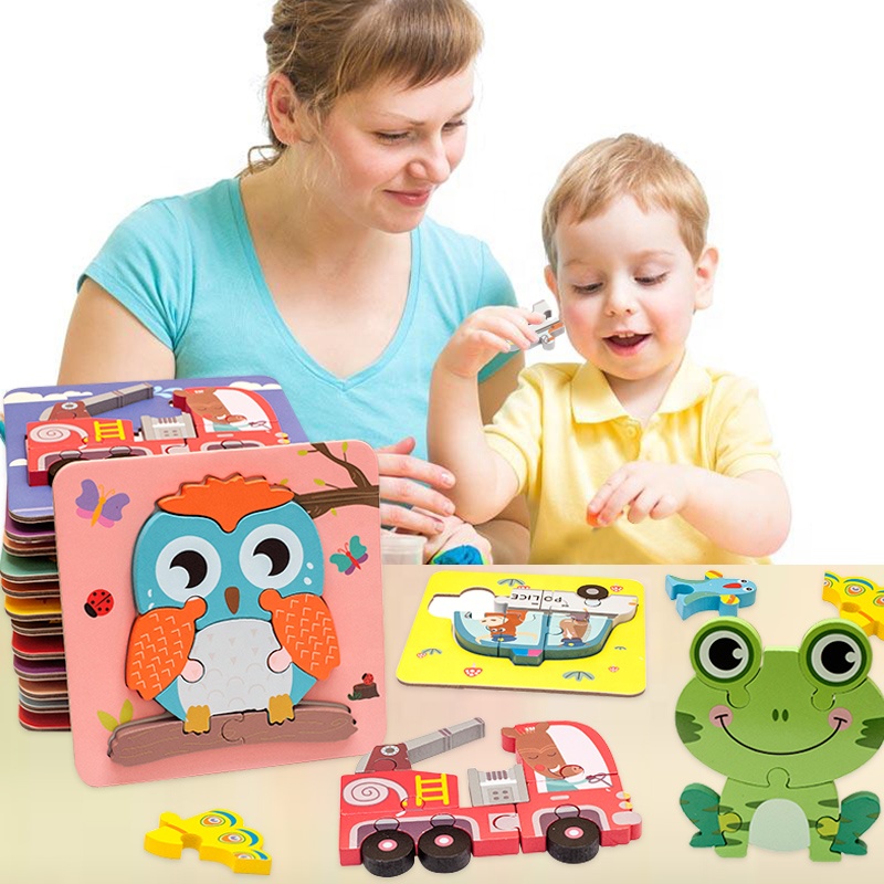 Brand New 3D Learning English Children's Wooden Toys 12 Stereoscopic Puzzle Wooden Educational Children's Toys