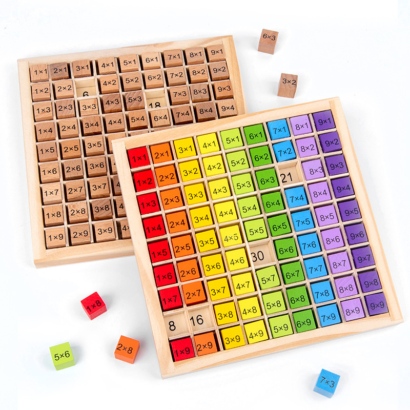 Factory Direct Wholesale Early Math Learning Home School Aids Educational Wooden Multiplication Table Toy Blocks for Kids