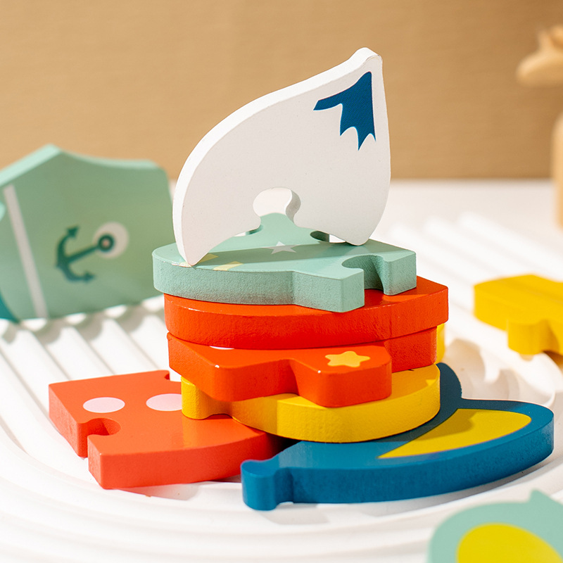 Montessori Children Wooden Diy 3D Cartoon Animal Puzzle Board Early Educational Geometry Pegged Puzzles Toy For Kids Boys Girls
