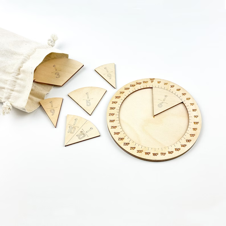 Montessori Toy Wooden Fraction Learning Circle Kit Math Education Tool Set for Kids