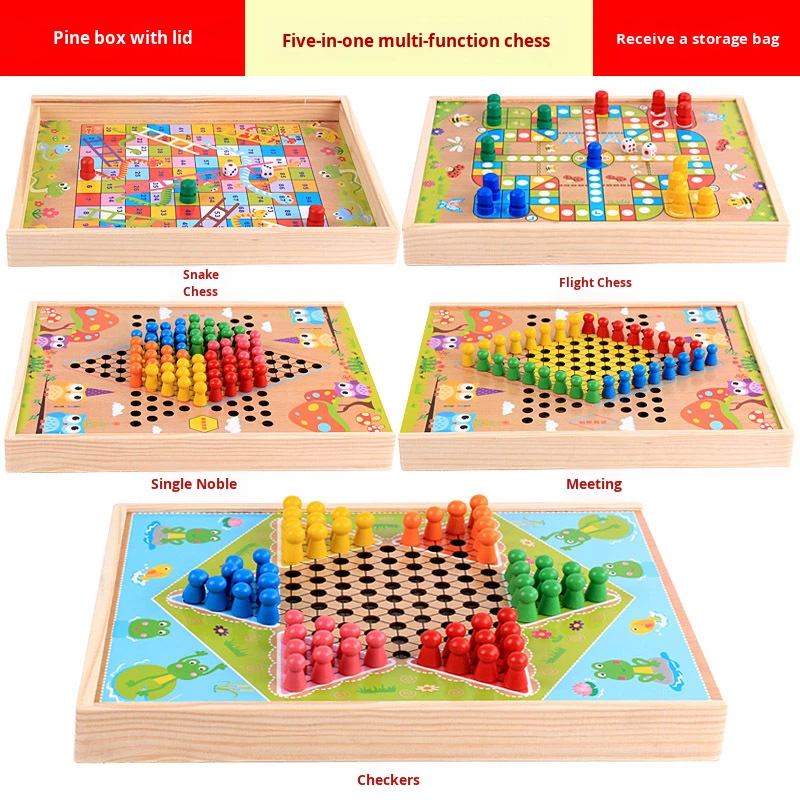 Factory Direct Sale Wooden Children's Toys Ages 4-6 Educational Checkers Flying Chess Xjy Chess Flag Color Box Game Board Yunhe