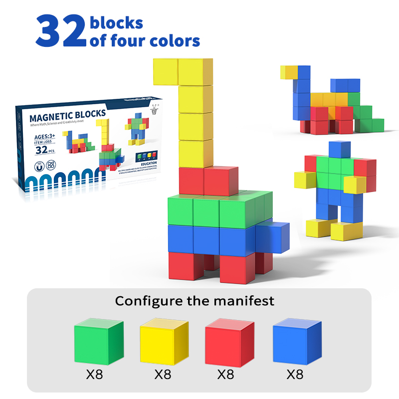Magnetic Magic Cube Plastic Educational Blocks for 3-5 Year Old Boys Girls STEM Preschool Learning Sensory Toy Gift 4CM Magnets