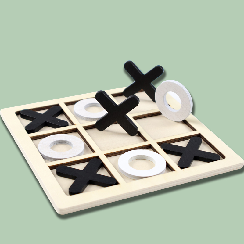 Jet Wooden XO Tic-Tac-Toe Puzzle Toy Educational Learning Board Game with 100pcs for 5-7 Years Kids Unisex