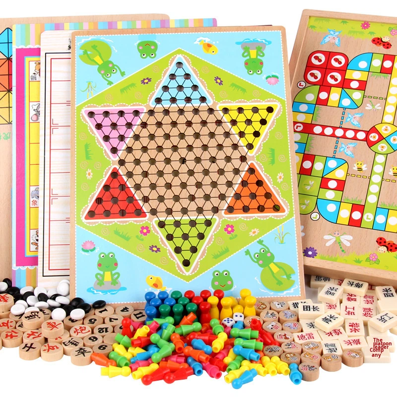 Factory Direct Sale Wooden Children's Toys Ages 4-6 Educational Checkers Flying Chess Xjy Chess Flag Color Box Game Board Yunhe