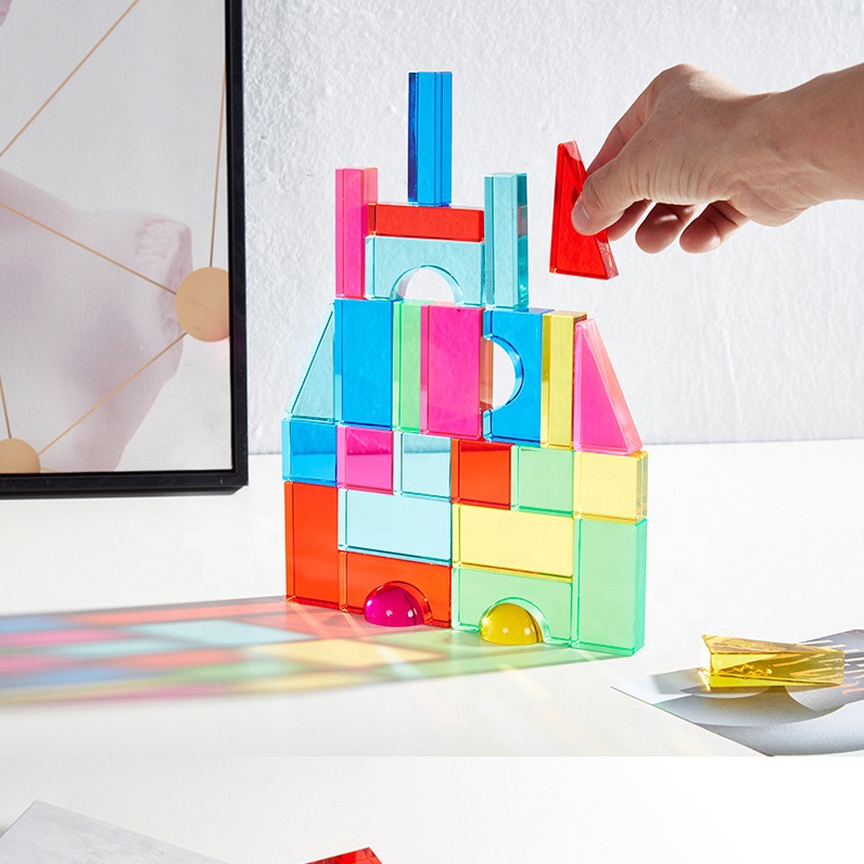 Montessori Educational Creative Toys Factory Custom Attractive Gemstone Color Acrylic Building Block Game Set for Children