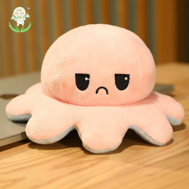 Cute Reversible Plush Octopus Doll- Flip To Show Different Moods Adorable Stuffed Toy For Kids Decor.