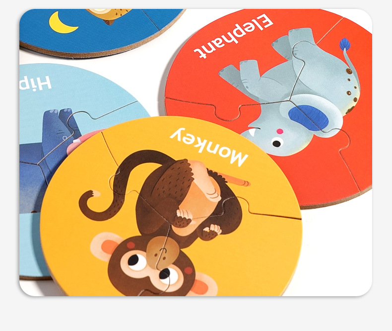 Children Educational Wooden Puzzle Toy Forest Marine Animal Circular Game