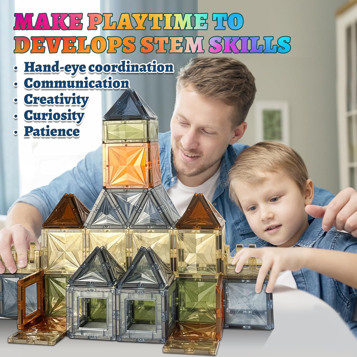 Magnetic Tiles Set for Kids STEM Magnet Building 3D Plastic Blocks Preschool Educational Learning Toys Brown Color