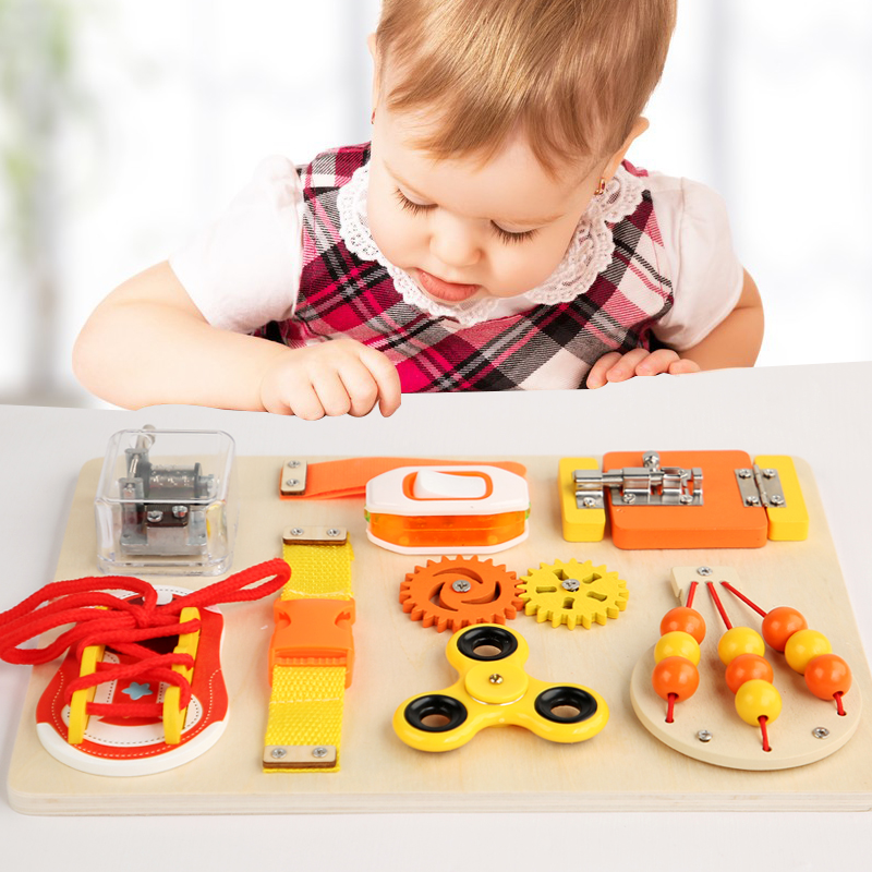 Wooden Busy Board Montessori Sensory Toy for Toddlers Life Skills Training Activity Board Game