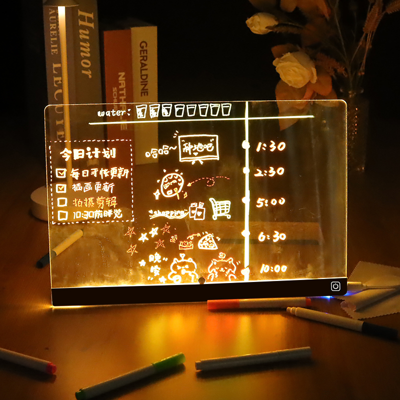 Factory Wholesale 3D Custom Night Light Light Acrylic Message Board Lighted Note Board Erasable DIY Paint Rewritable LED Board