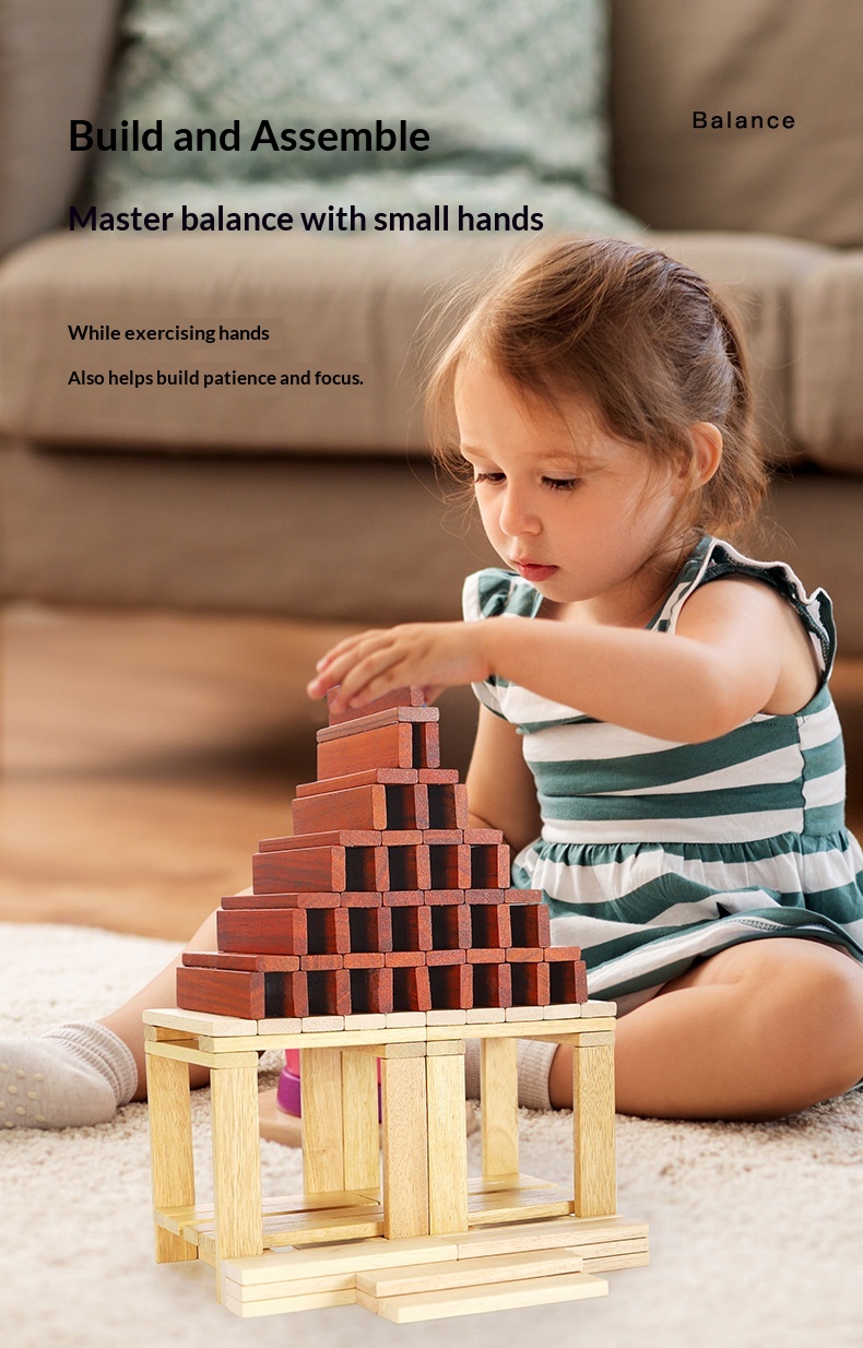 Children's Wooden 100 Blocks Educational Toy Set for 5-7 Years Old-Eco-friendly Material Animals Nature Theme Stack High Play