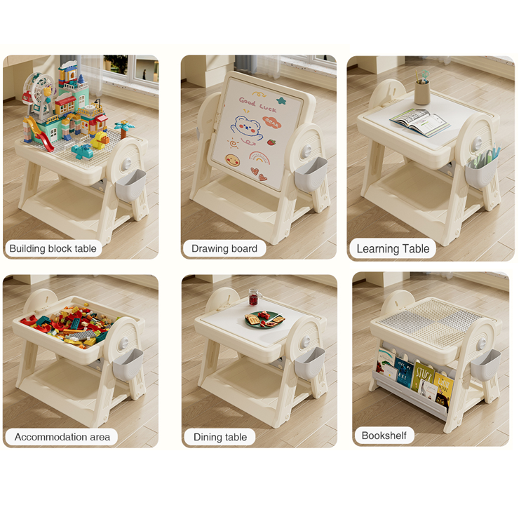 6 In 1 Kids Activity Table Chair Set Baby Study Tables Folding Bookshelves Drawing Board Toddler Building Blocks Table