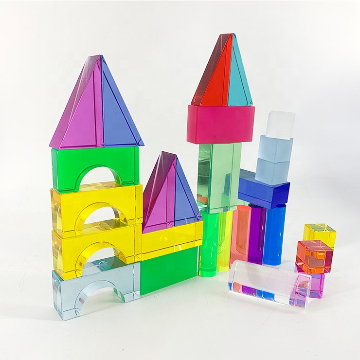 Montessori Educational Creative Toys Factory Custom Attractive Gemstone Color Acrylic Building Block Game Set for Children