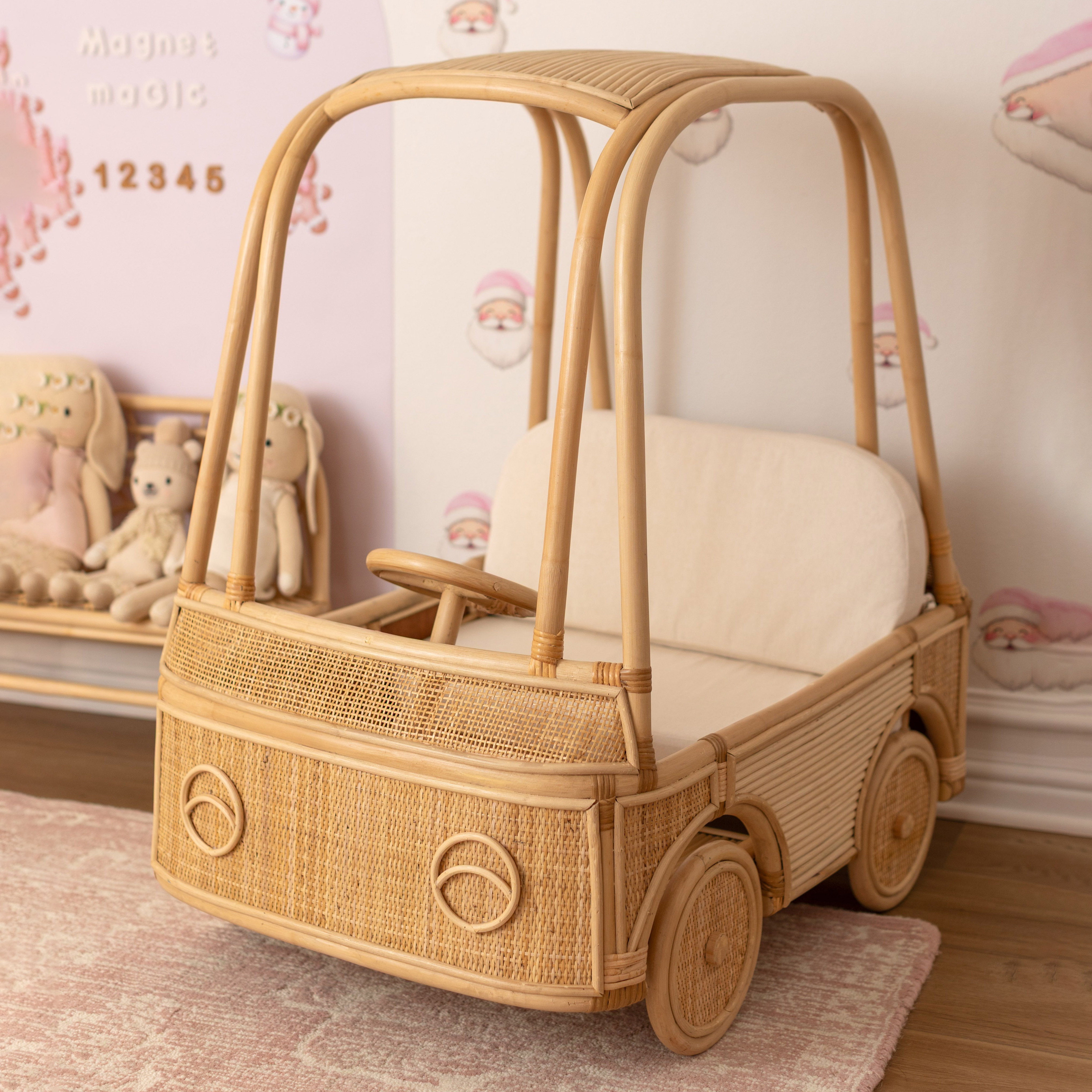 Factory direct supply rattan kids ride on car best price indoor baby ride-on cars customization accept