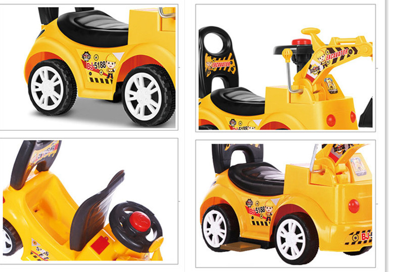 Kids sliding car ride on digger interactive play view