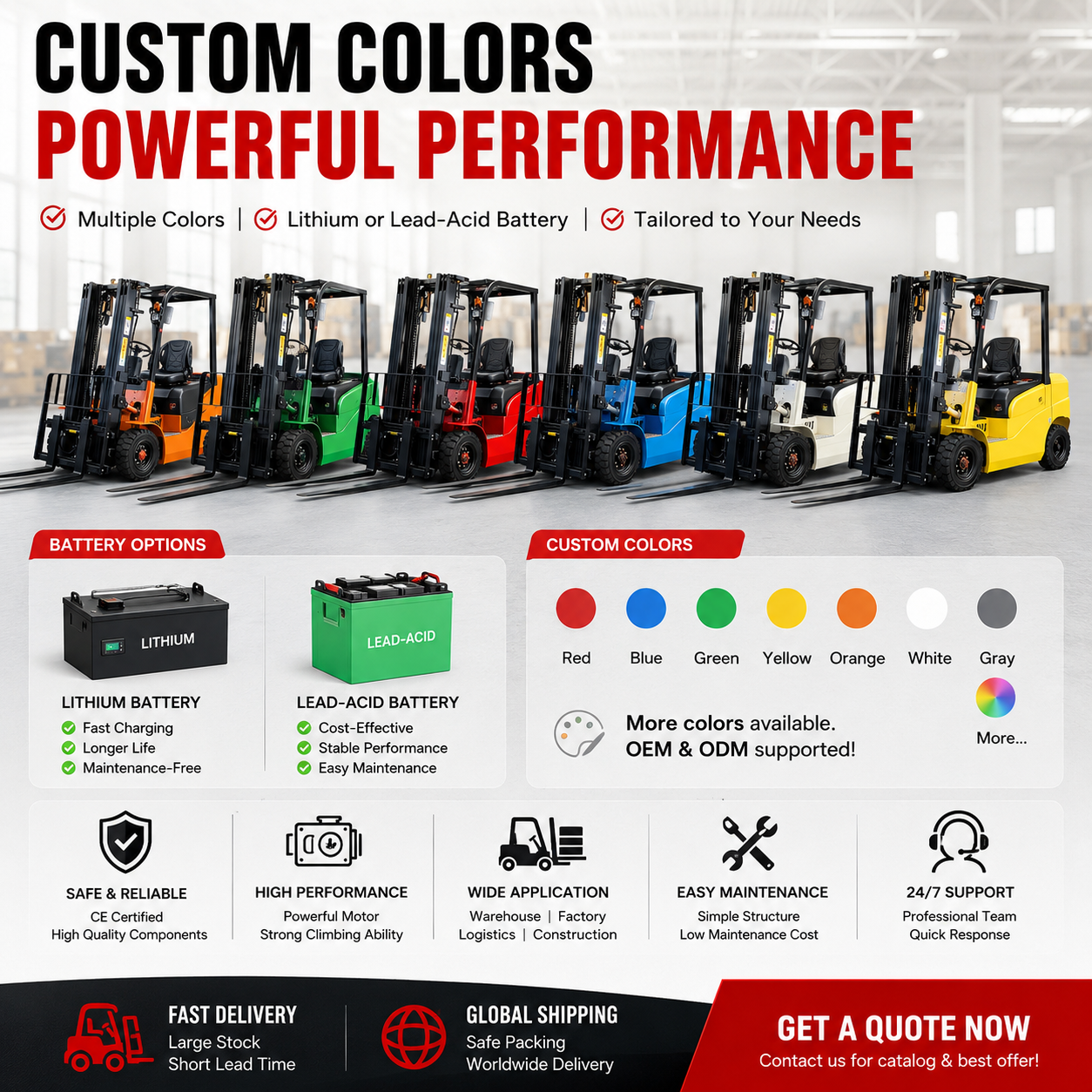 CE EPA 2.5tons Batteries Hydraulic Seat Driving 4x4 Off Road Performance Electric Forklift For Outdoor Site