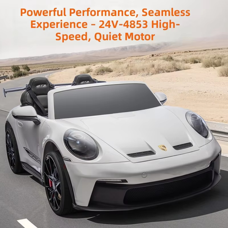 Custom Licensed Porsche 911 GT3 Ride-On Electric Toy Car 4 Wheels Plastic 24V Battery Remote-Control Double Seat Kid Vehicle