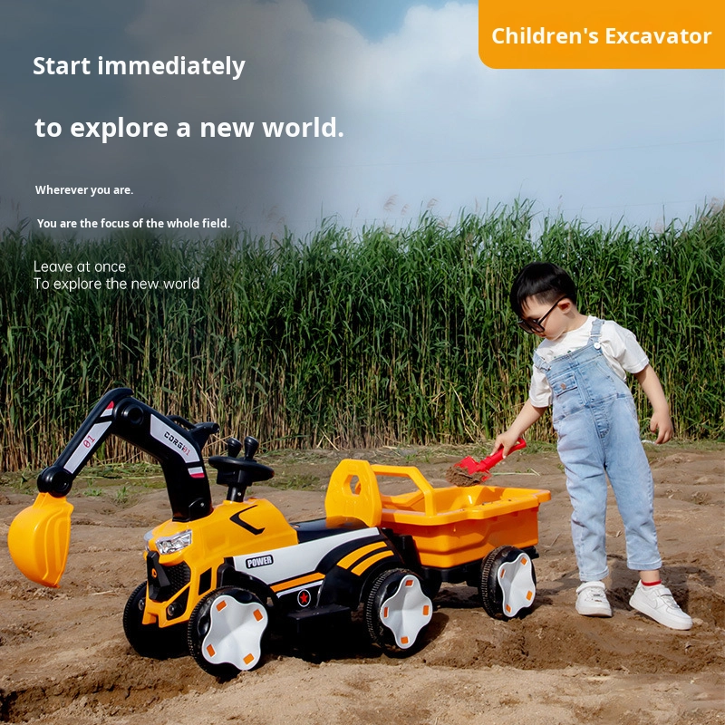 Excavator Toy Car for Kids Electric Construction Vehicle Plastic Tractor Digger Hook Truck Ride-On for Boys Girls Aged 2-4 Years