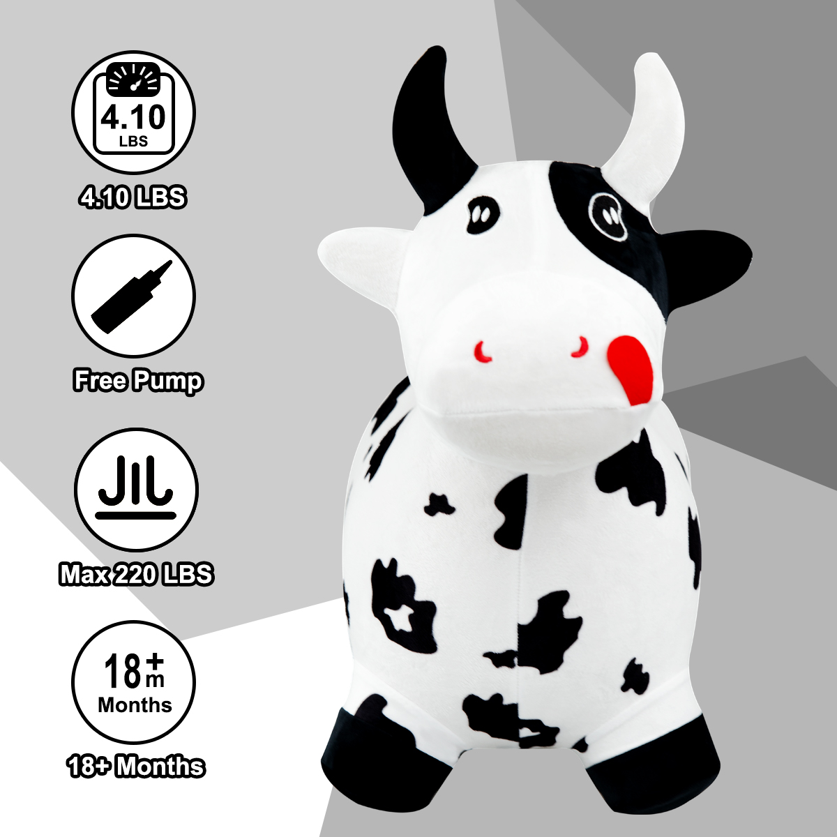 High Quality Custom Inflatable Plush Bouncy Animal Toy Kids Ride-on Exercise Balance Bouncy Cow in Cloth for Kids