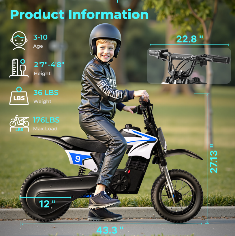 New Arrived Kids Electric Two-Wheel Motorcycle Lithium Battery 350W Rechargeable Off-road Ride-On Scooter