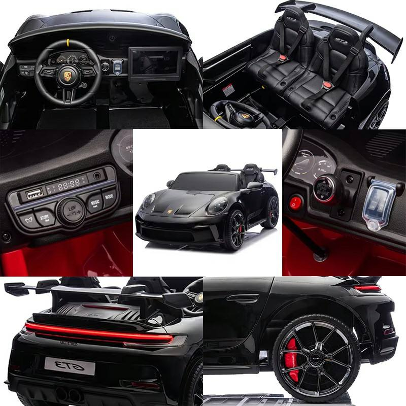 Custom Licensed Porsche 911 GT3 Ride-On Electric Toy Car 4 Wheels Plastic 24V Battery Remote-Control Double Seat Kid Vehicle
