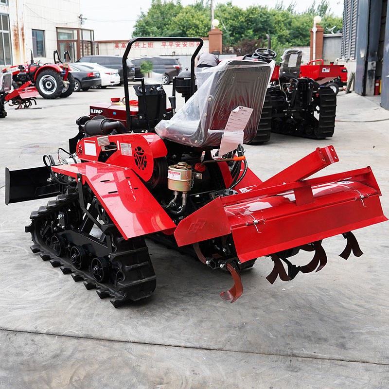 Crawler Tractor for Dry Land Farming, Compact Mini Ride-On Farm Machine with Rotary Tiller Compatibility
