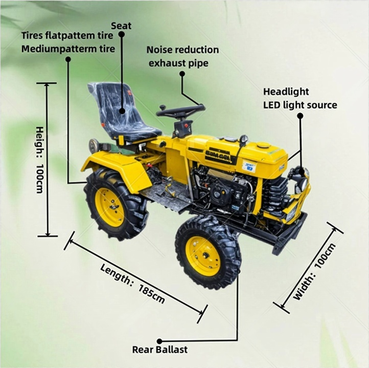 12HP Mini 2WD Wheel Tractor for Garden Planting Small Diesel Agricultural Machinery with Gearbox/Pump Ride-On for Farm Use