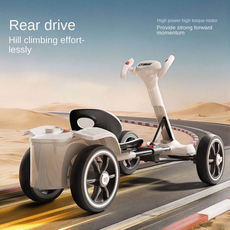High Quality Foldable Kids Go Kart 4 Wheel Electric Ride on With Music Remote Control for Boys Girls Playground Fun