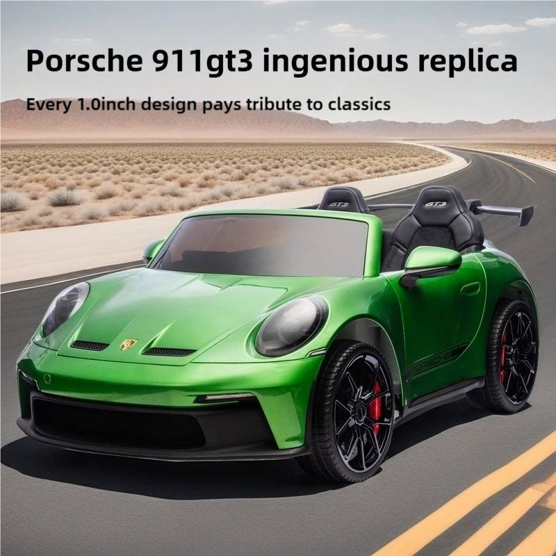 Custom Licensed Porsche 911 GT3 Ride-On Electric Toy Car 4 Wheels Plastic 24V Battery Remote-Control Double Seat Kid Vehicle