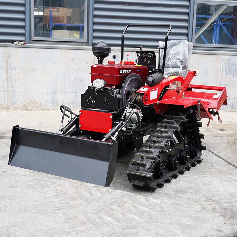 Crawler Tractor for Dry Land Farming, Compact Mini Ride-On Farm Machine with Rotary Tiller Compatibility