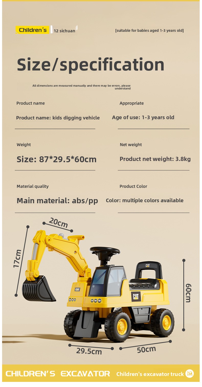 Large Electric Excavator Ride-On Toy for Boys and Girls Children's Construction Vehicle Stock Baby Car for Sitting and Digging