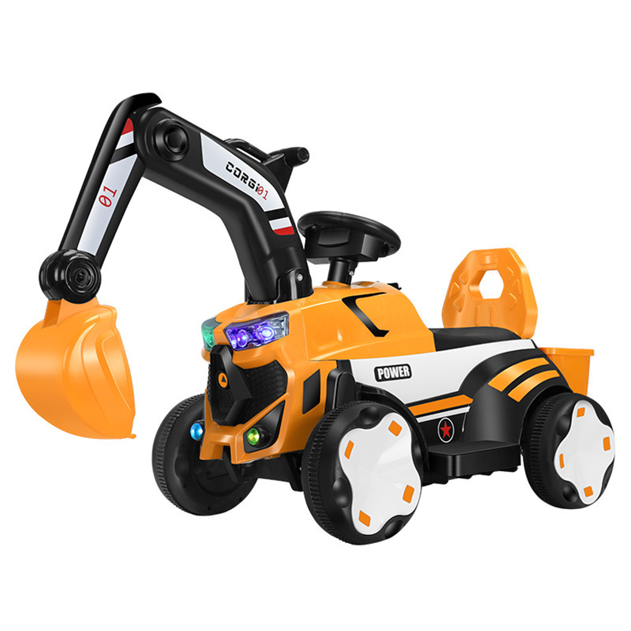 Multi-Function Kids Construction Vehicle - Ride-On Tractor with Tow Bar and Digger Arm, 6V Battery for Children 3-8 Years