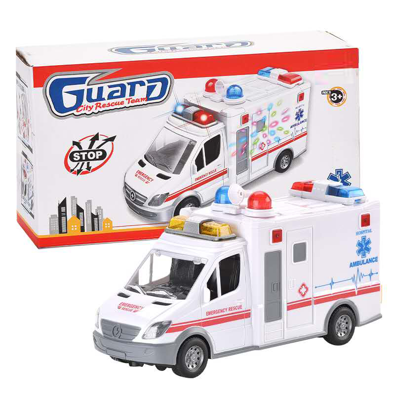 Electric Toy Ambulance Vehicle for Kids with 4D Lights and Siren - Battery Operated Automatic Bump &amp; Go Car