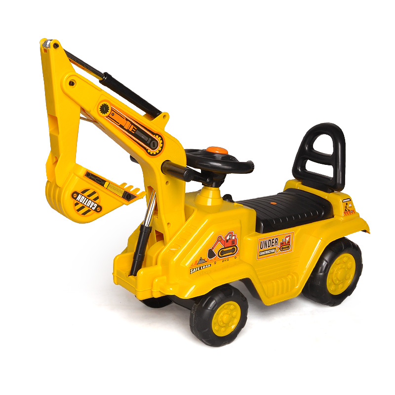 Top Seller Factory Sale Yellow Plastic Excavator Truck and Ride-on Car Baby Walker Kids Manual Tractor Toy pp Material