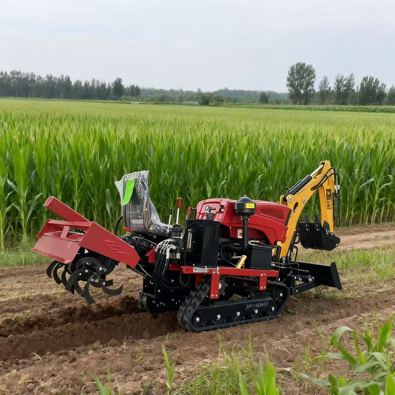 Agricultural Mini Crawler Tractor Ride-on Rotary Tiller Multifunctional Equipment for Plowing Land on Farm