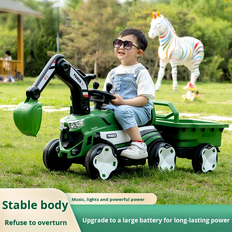 Excavator Toy Car for Kids Electric Construction Vehicle Plastic Tractor Digger Hook Truck Ride-On for Boys Girls Aged 2-4 Years