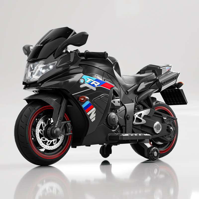 12V Kids Electric Racing Bike, White Ride on Motorcycle with Training Wheels for 3-8 Years