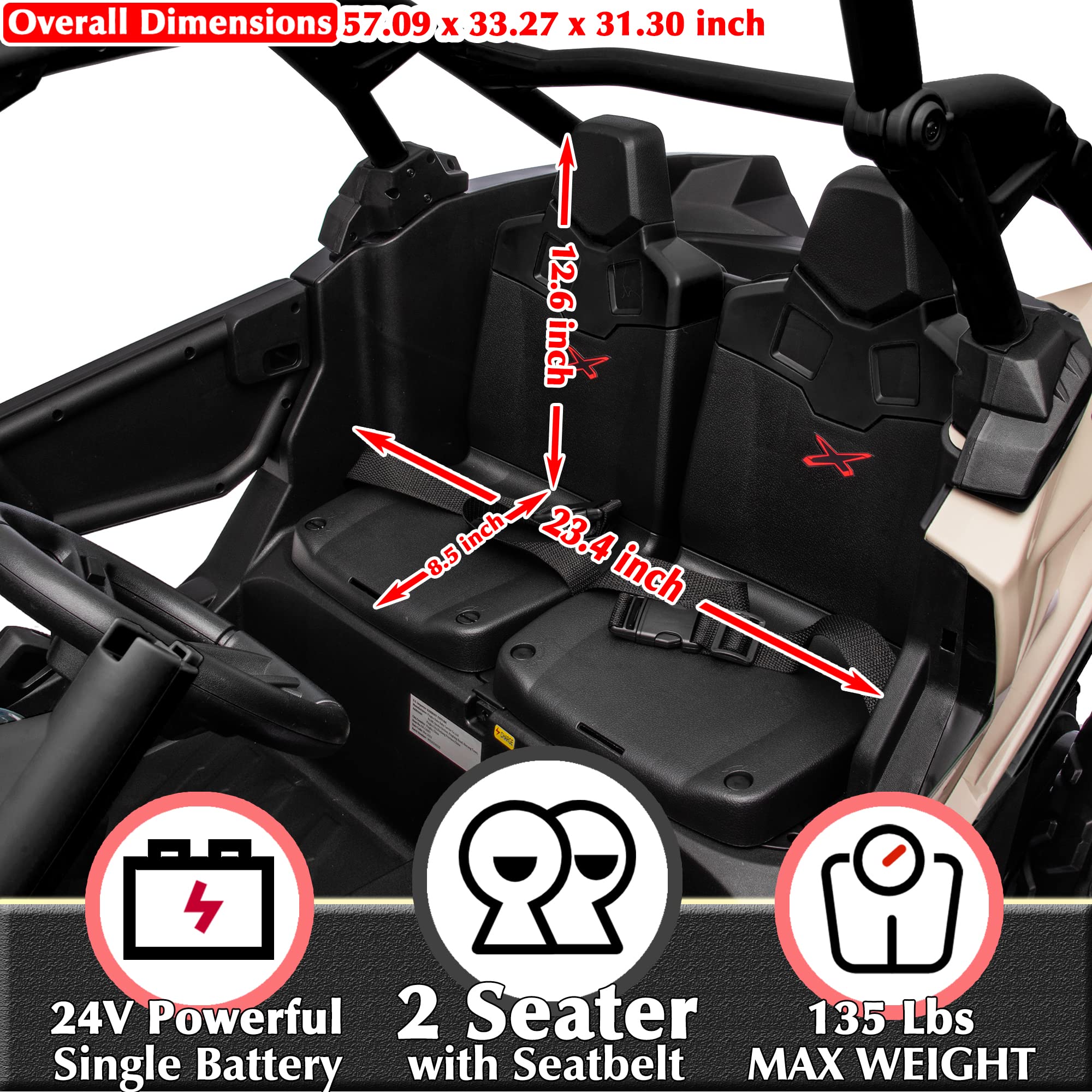 BRP CAN-AM 24V Kids UTV 2 Seater Ride-On Remote Control Off-Road Buggy Electric Vehicle 4 Wheels EVA Tires Music Play 2 4 Years